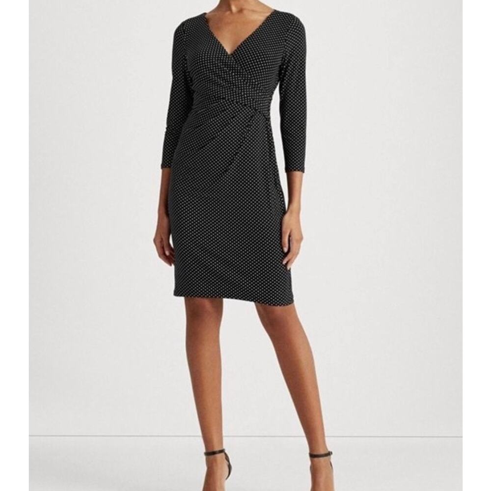 Lauren Ralph Lauren black white polka dot Sz 4 women’s wrap dress office career